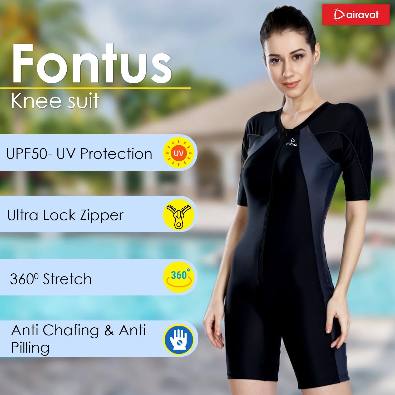 Airavat Fontus 5005 Women’s Swimming Half Body Suit | Quick-Dry, Stretchable & Comfortable | Chlorine-Resistant Swimwear for Training, Pool, and Beach | Stylish & Durable - Best Price online Prokicksports.com