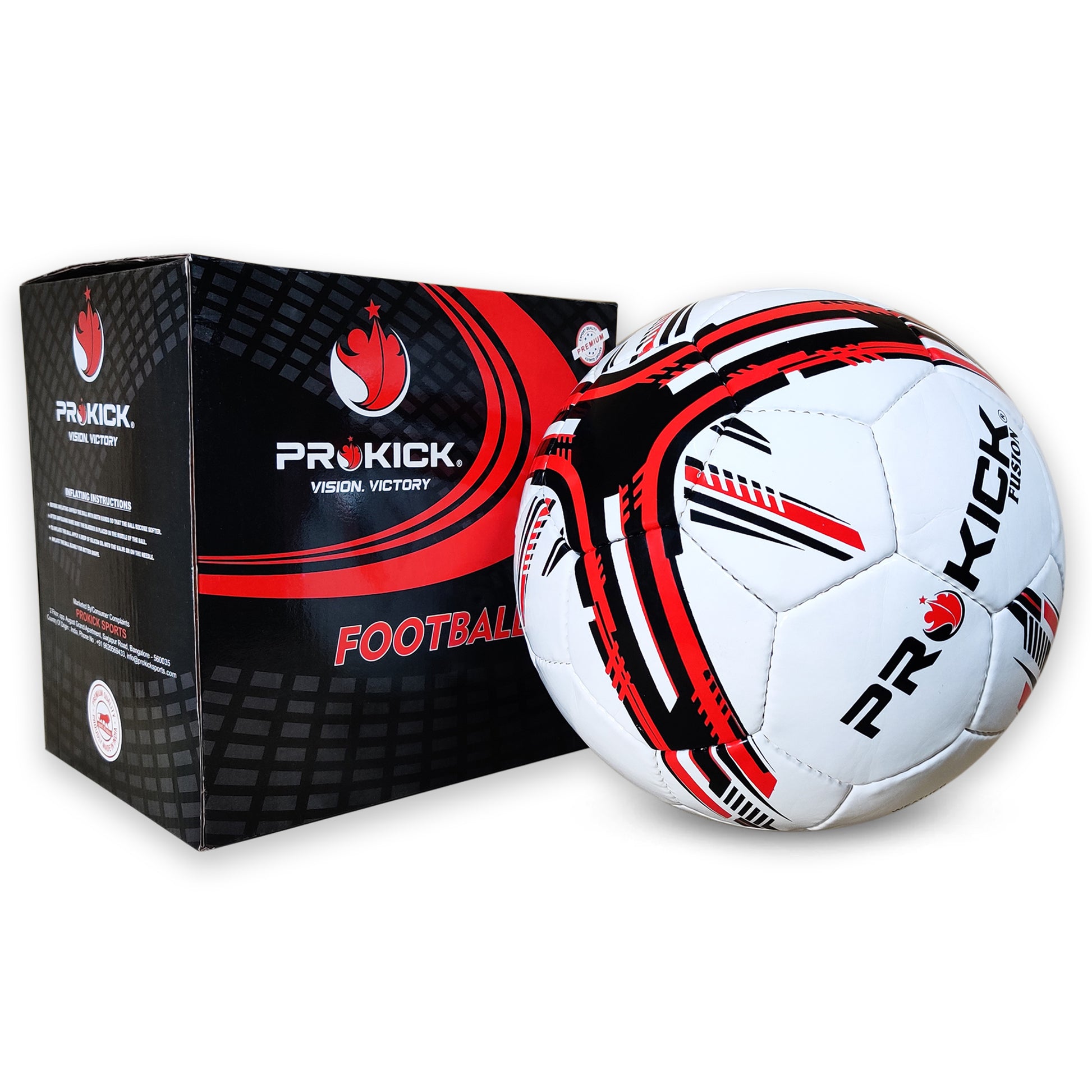 Prokick Fusion Hand Stitched 32 Panel PU Football, Size 5 (White/Black/Red) - Best Price online Prokicksports.com