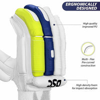 DSC Condor Surge 2.0 Leather Cricket Batting Gloves for Youth (Right Hand) – White/Blue/Yellow - Best Price online Prokicksports.com