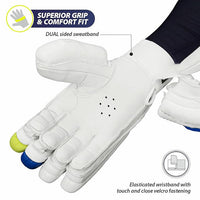 DSC Condor Surge 2.0 Leather Cricket Batting Gloves for Youth (Right Hand) – White/Blue/Yellow - Best Price online Prokicksports.com