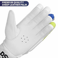 DSC Condor Surge 2.0 Leather Cricket Batting Gloves for Youth (Right Hand) – White/Blue/Yellow - Best Price online Prokicksports.com