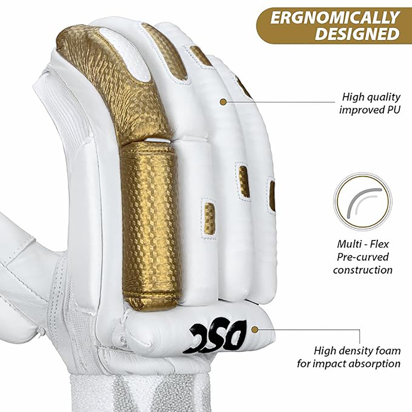 DSC Condor Surge 2.0 Right-Hand Men’s Cricket Batting Gloves, White/Gold – Premium Leather Protection & Comfort - Best Price online Prokicksports.com