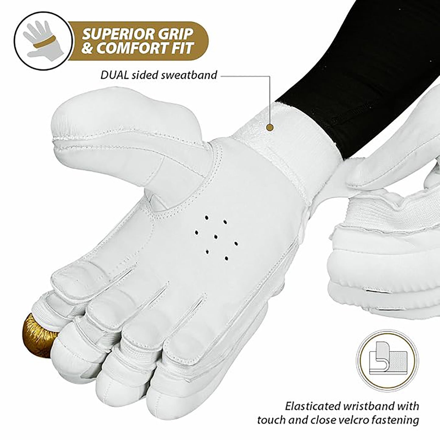 DSC Condor Surge 2.0 Right-Hand Men’s Cricket Batting Gloves, White/Gold – Premium Leather Protection & Comfort - Best Price online Prokicksports.com