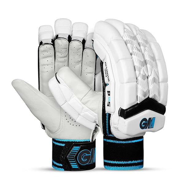 GM Diamond 909 Cricket Batting Gloves for Men – Right Handed | Lightweight, Ergonomic Design, Superior Protection & Comfort | White/Blue/Black