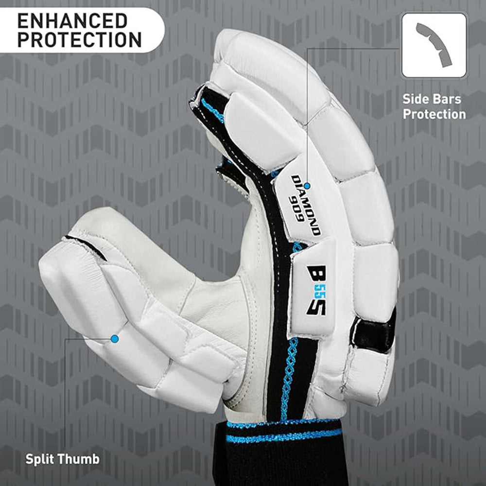 GM Diamond 909 Cricket Batting Gloves for Men – Right Handed | Lightweight, Ergonomic Design, Superior Protection & Comfort | White/Blue/Black - Best Price online Prokicksports.com
