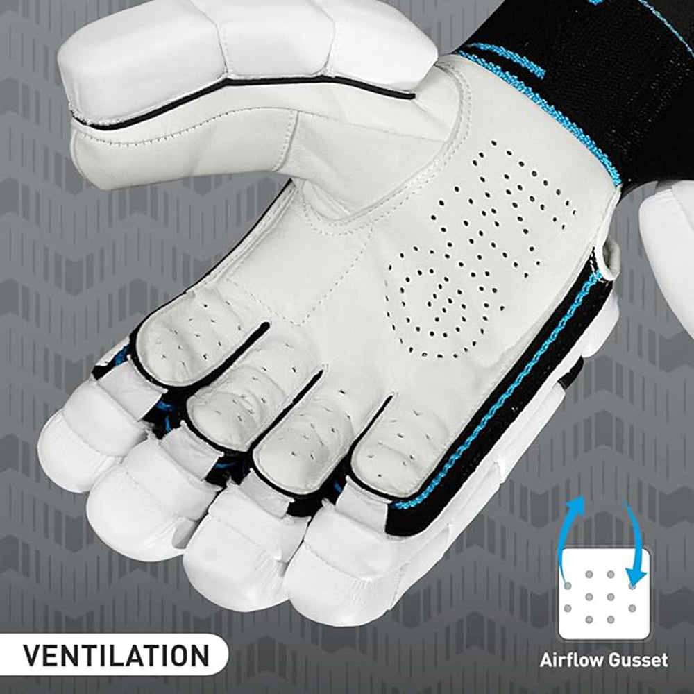 GM Diamond 909 Cricket Batting Gloves for Men – Right Handed | Lightweight, Ergonomic Design, Superior Protection & Comfort | White/Blue/Black - Best Price online Prokicksports.com