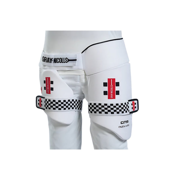 Gray Nicolls GN 9 Checkmate RH Thigh Pad – Lightweight Cricket Protection Gear with Ergonomic Fit, Foam Padding & Adjustable Straps, White