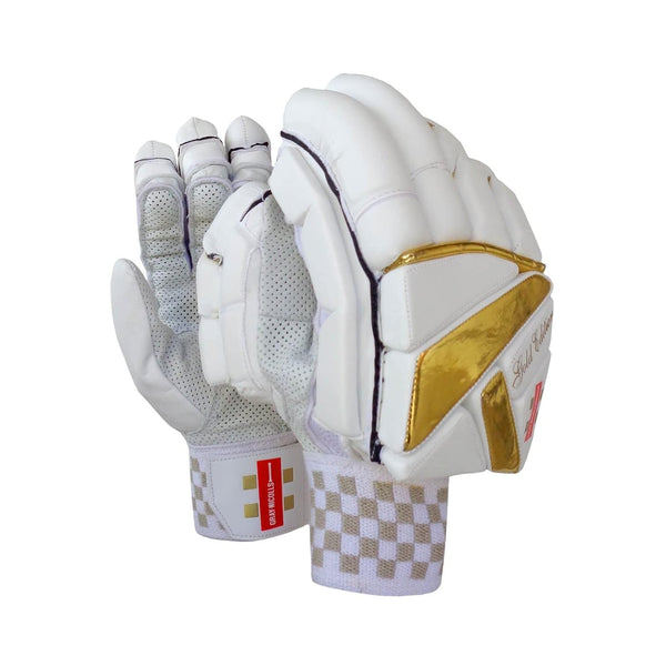 Gray Nicolls Gold Edition RH Batting Gloves – White/Gold Elite Cricket Gloves with Premium Protection, Finger Flexibility & Comfort Grip Design
