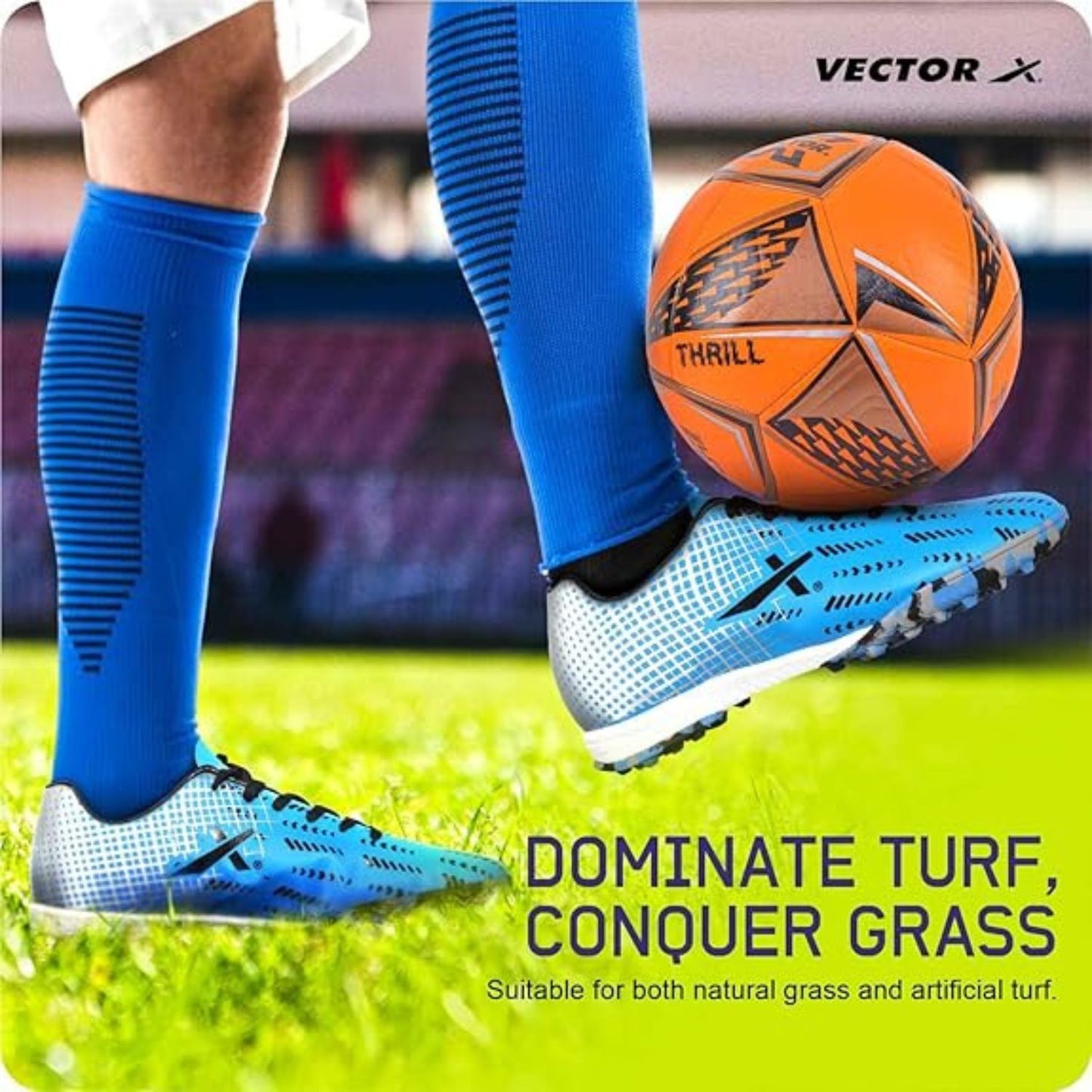 Vector X Royale+ Turf Football Shoes | Synthetic Leather Upper | Non-Marking Rubber Sole | Lightweight Cushioned Insole | - Best Price online Prokicksports.com