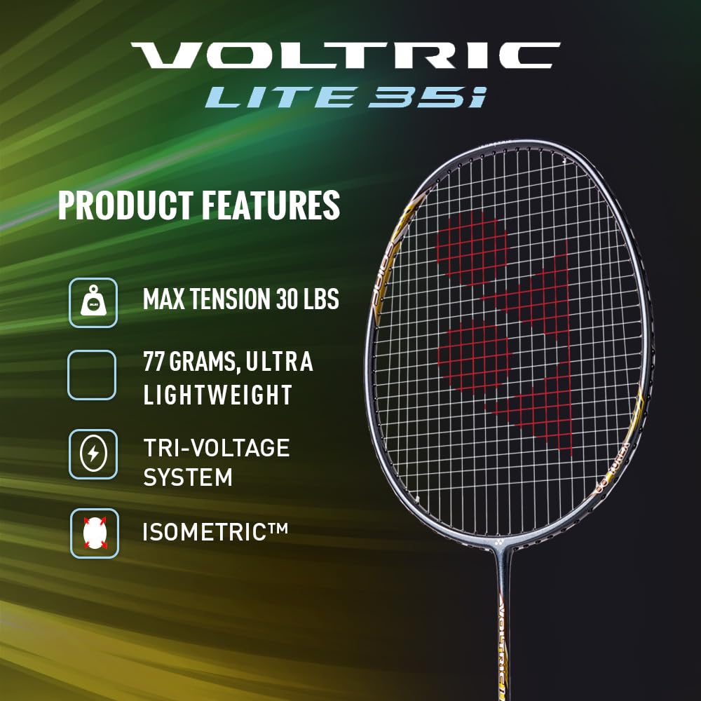 Yonex Voltric Lite 35i HM Graphite Head Heavy Badminton Strung Racquet | NANOMESH NEO & ISOMETRIC Power Frame with Full Cover