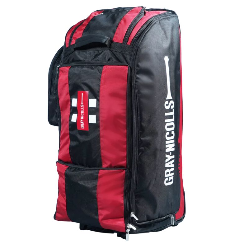 Gray Nicolls GN Heritage Duffle Wheelie Cricket Kit Bag – Black/Red, Spacious Cricket Gear Bag with Wheels and Durable Design