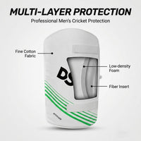 DSC Attitude Cricket Thigh Pad Green – Cotton Fabric Thigh Guard with Low-Density Foam, Fiber Shield & Sweat-Absorbing Towel Backing