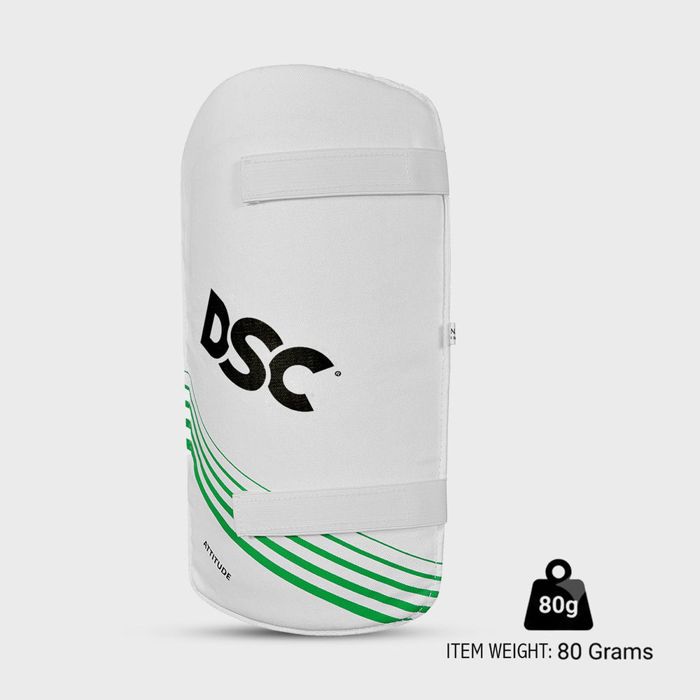 DSC Attitude Cricket Thigh Pad Green – Cotton Fabric Thigh Guard with Low-Density Foam, Fiber Shield & Sweat-Absorbing Towel Backing