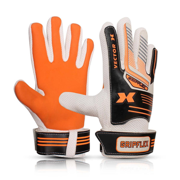 Vector X GripFlex Goalkeeper Gloves for Soccer with Anti-Slip Latex Palm, PU Backhand, Wrist Strap, and Youth Fit for Football Practice