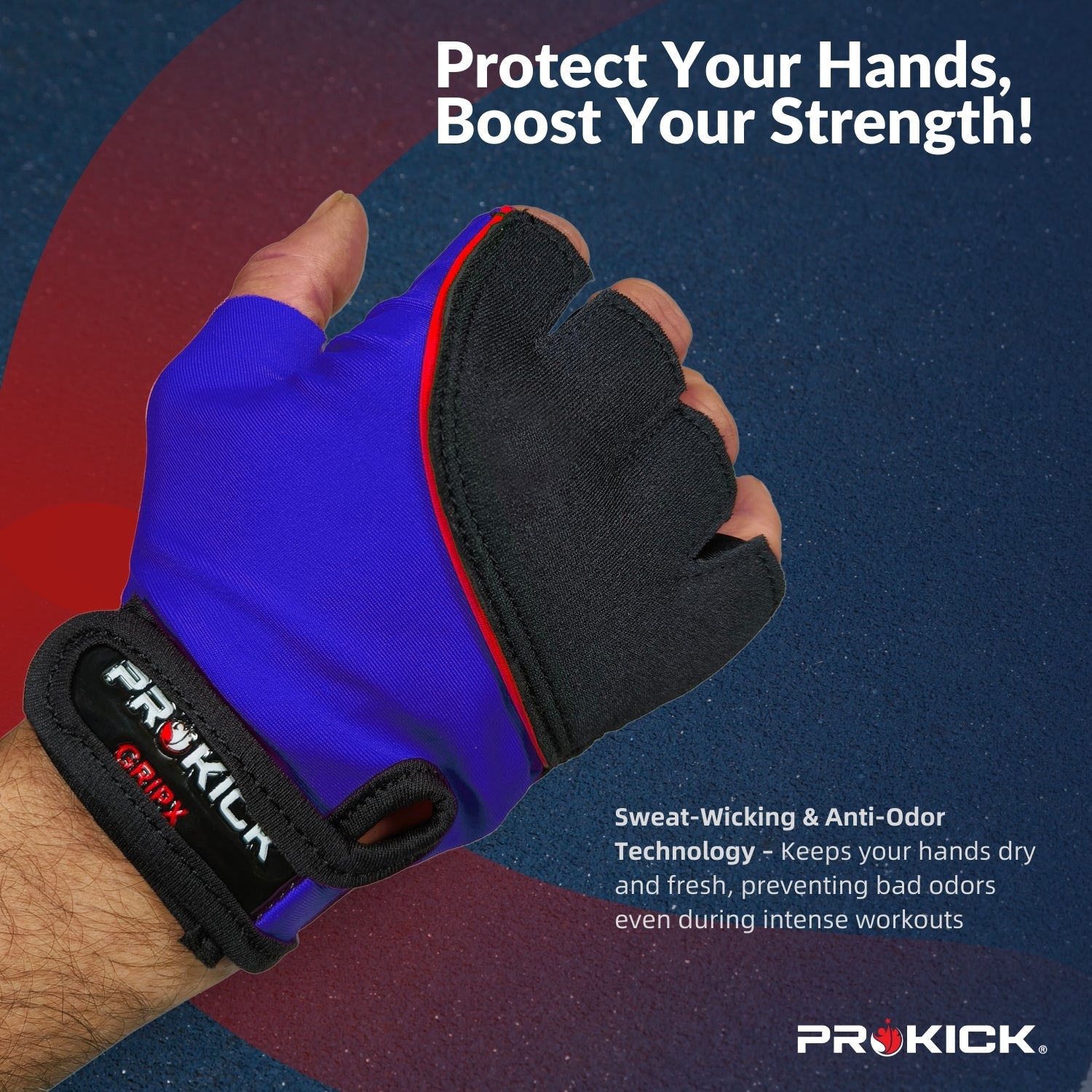 Prokick GYM Gloves GripX | Standard Size | Non-Slip Palm Grip | Wrist Support & Breathable Design for Weightlifting, Fitness & Training - Best Price online Prokicksports.com
