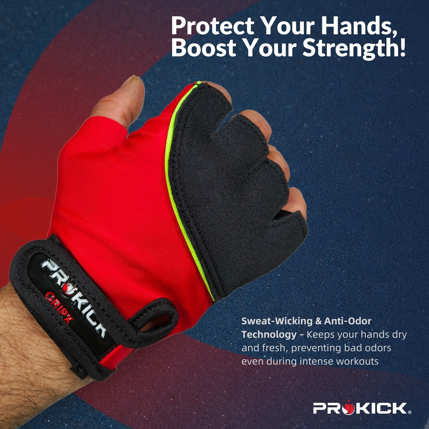 Prokick GYM Gloves GripX | Standard Size | Non-Slip Palm Grip | Wrist Support & Breathable Design for Weightlifting, Fitness & Training - Best Price online Prokicksports.com