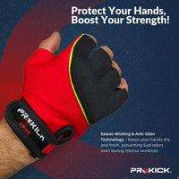 Prokick GYM Gloves GripX | Standard Size | Non-Slip Palm Grip | Wrist Support & Breathable Design for Weightlifting, Fitness & Training - Best Price online Prokicksports.com