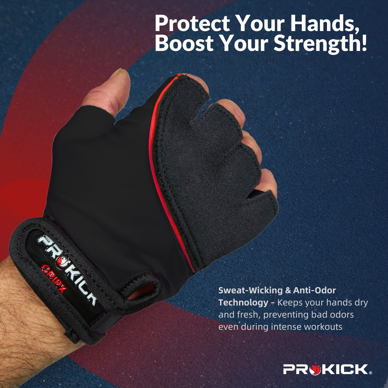 Prokick GYM Gloves GripX | Standard Size | Non-Slip Palm Grip | Wrist Support & Breathable Design for Weightlifting, Fitness & Training - Best Price online Prokicksports.com