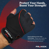 Prokick GYM Gloves GripX | Standard Size | Non-Slip Palm Grip | Wrist Support & Breathable Design for Weightlifting, Fitness & Training - Best Price online Prokicksports.com