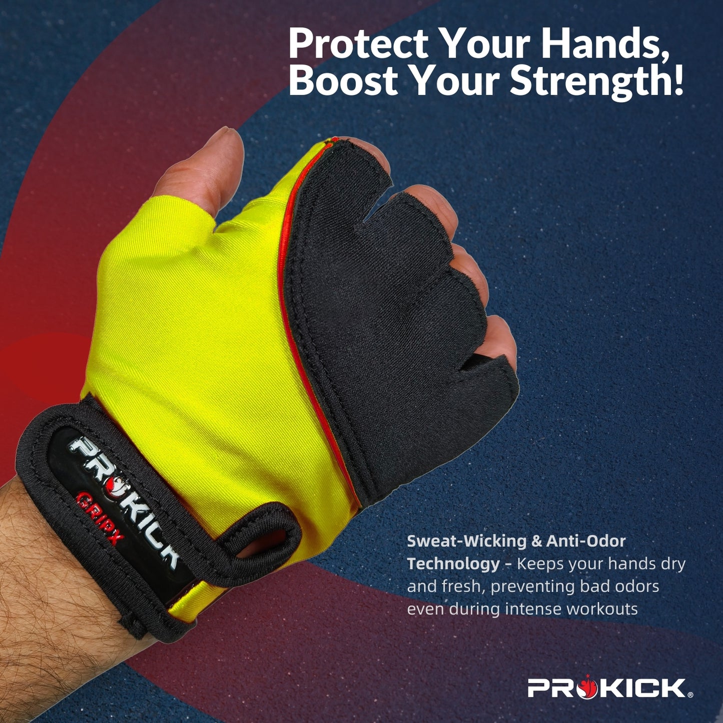 Prokick GYM Gloves GripX | Standard Size | Non-Slip Palm Grip | Wrist Support & Breathable Design for Weightlifting, Fitness & Training - Best Price online Prokicksports.com