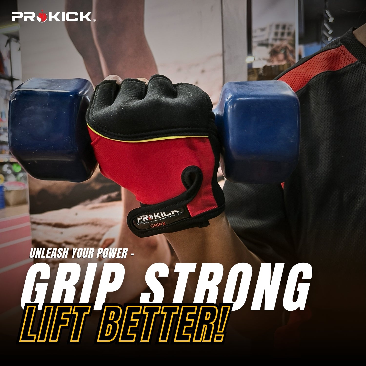 Prokick GYM Gloves GripX | Standard Size | Non-Slip Palm Grip | Wrist Support & Breathable Design for Weightlifting, Fitness & Training - Best Price online Prokicksports.com