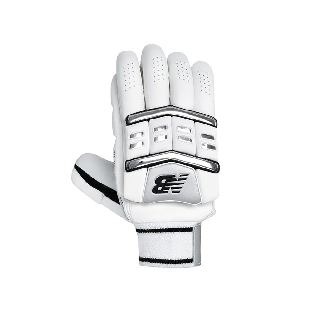 New Balance Heritage 10i Pro RH Batting Gloves – White/Black/Silver Pro Cricket Gloves with Elite Protection, Grip & Comfort