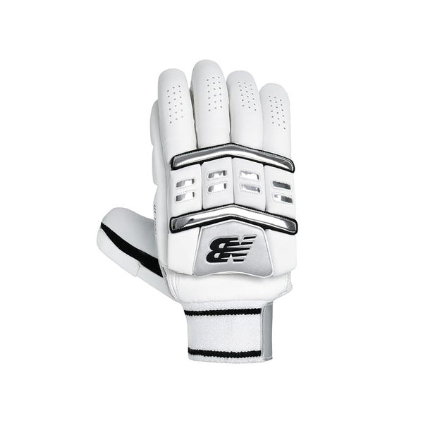New Balance Heritage 10i Pro RH Batting Gloves – White/Black/Silver Pro Cricket Gloves with Elite Protection, Grip & Comfort