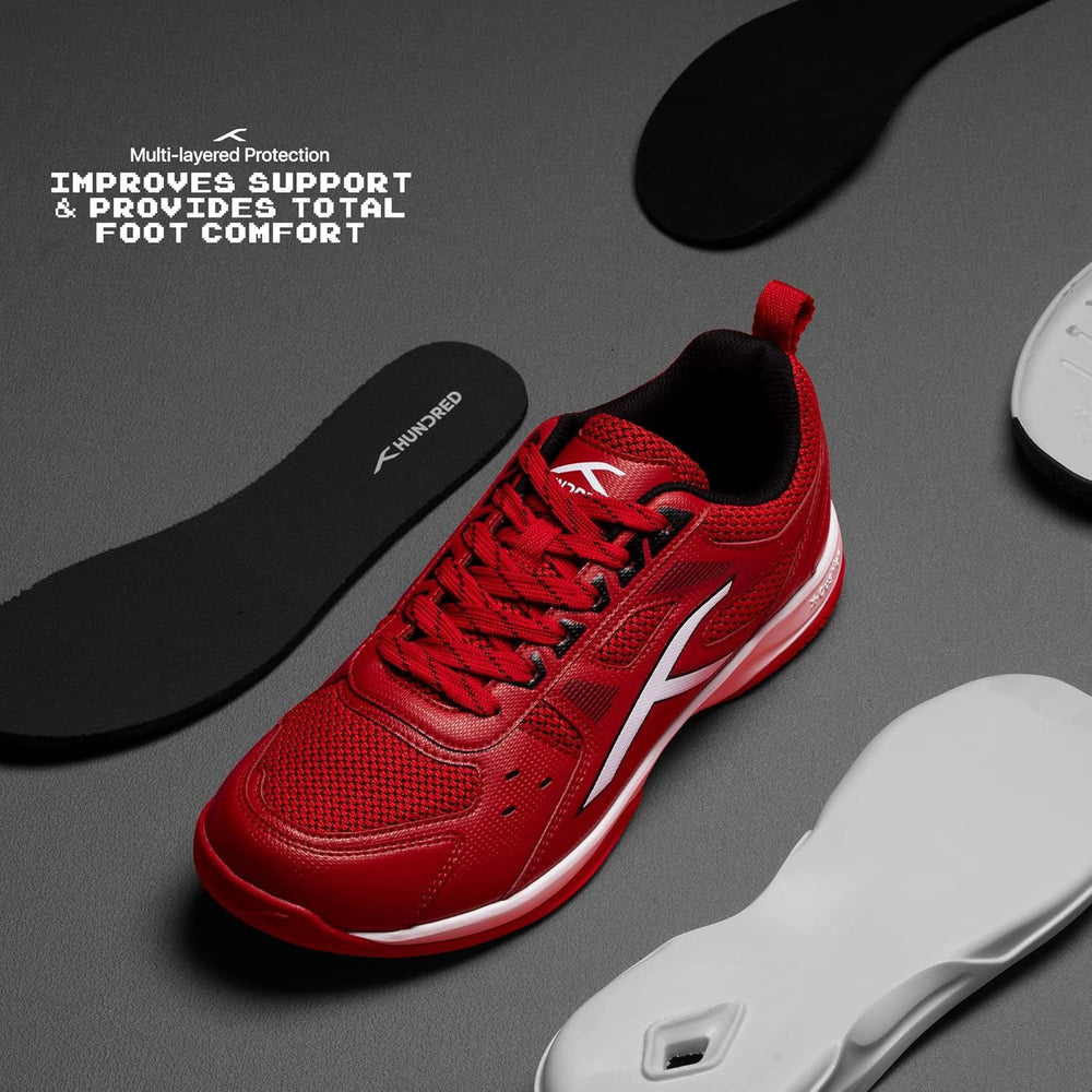 HUNDRED Raze Non-Marking Badminton Shoes | Lightweight Indoor Sports Shoes with X-Cushion, Active Grip Sole & Toe Assist Technology - Best Price online Prokicksports.com