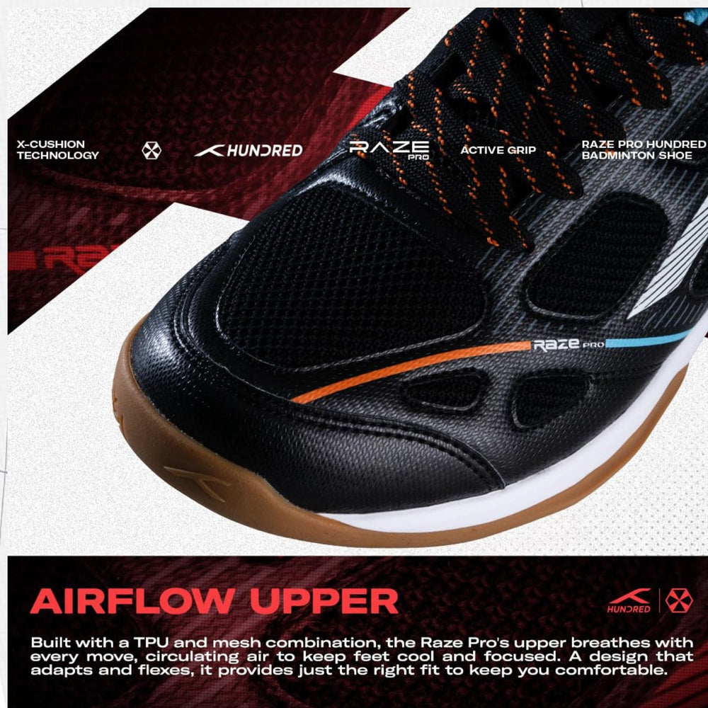 Hundred Raze Pro Non-Marking Badminton Shoes | Lightweight Indoor Sports Shoes with X-Cushion, Active Grip Sole & Heel Lock - Best Price online Prokicksports.com