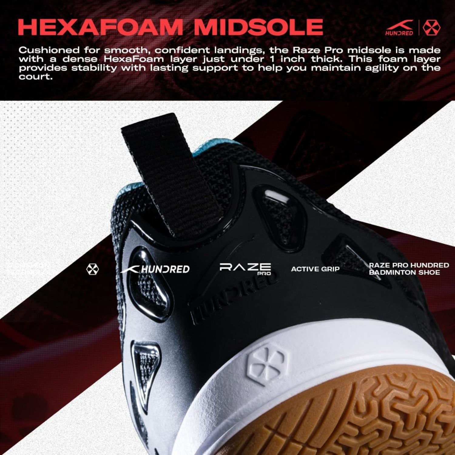Hundred Raze Pro Non-Marking Badminton Shoes | Lightweight Indoor Sports Shoes with X-Cushion, Active Grip Sole & Heel Lock - Best Price online Prokicksports.com