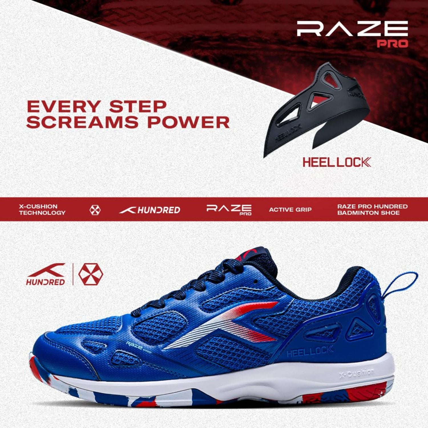 Hundred Raze Pro Non-Marking Badminton Shoes | Lightweight Indoor Sports Shoes with X-Cushion, Active Grip Sole & Heel Lock - Best Price online Prokicksports.com