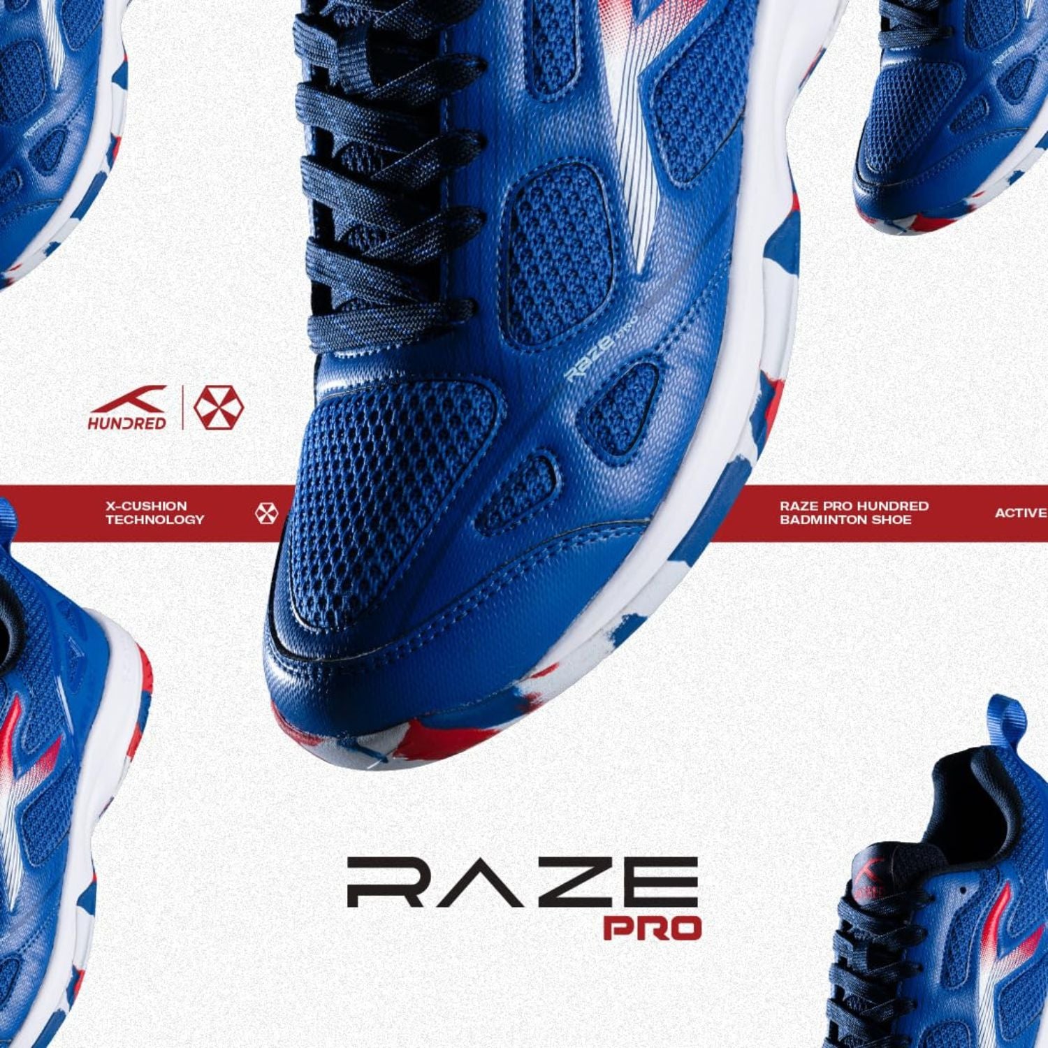 Hundred Raze Pro Non-Marking Badminton Shoes | Lightweight Indoor Sports Shoes with X-Cushion, Active Grip Sole & Heel Lock - Best Price online Prokicksports.com
