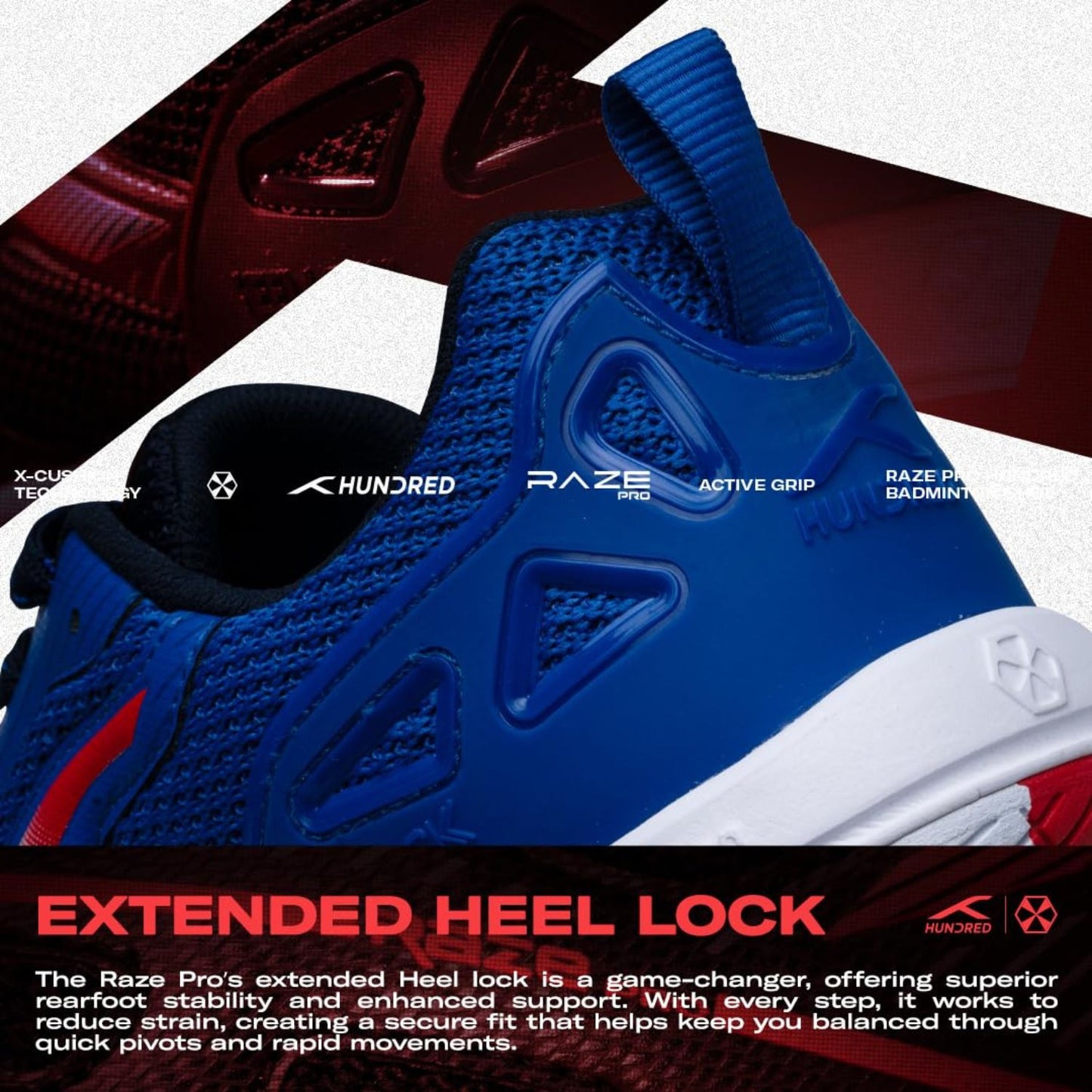Hundred Raze Pro Non-Marking Badminton Shoes | Lightweight Indoor Sports Shoes with X-Cushion, Active Grip Sole & Heel Lock - Best Price online Prokicksports.com