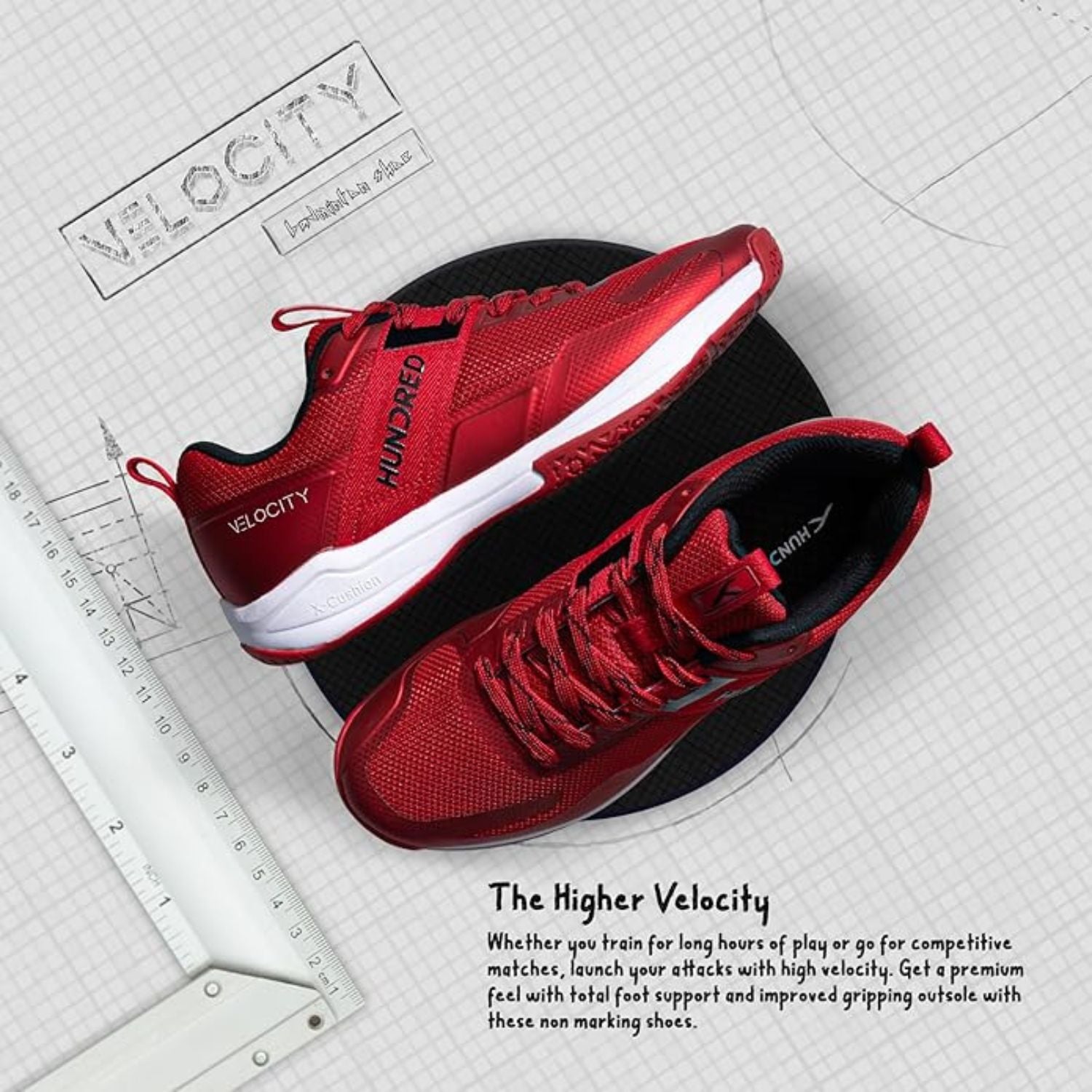 HUNDRED Velocity Non-Marking Badminton Shoes Lightweight Indoor