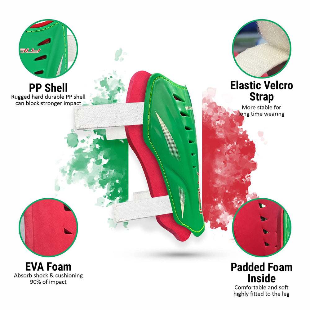 Vector X Italy Shin Pad for Football with Lightweight Hard Shell, Cushioned Foam Lining, Adjustable Straps, Ergonomic Fit – Ideal for Match & Training - Best Price online Prokicksports.com