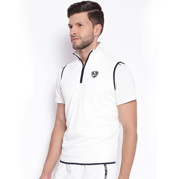 SG Icon Sleeveless White Cricket Sweater – Comfortable Lightweight Match Sweater for Warmth, Flexibility, and Classic Look in All Weather Conditions