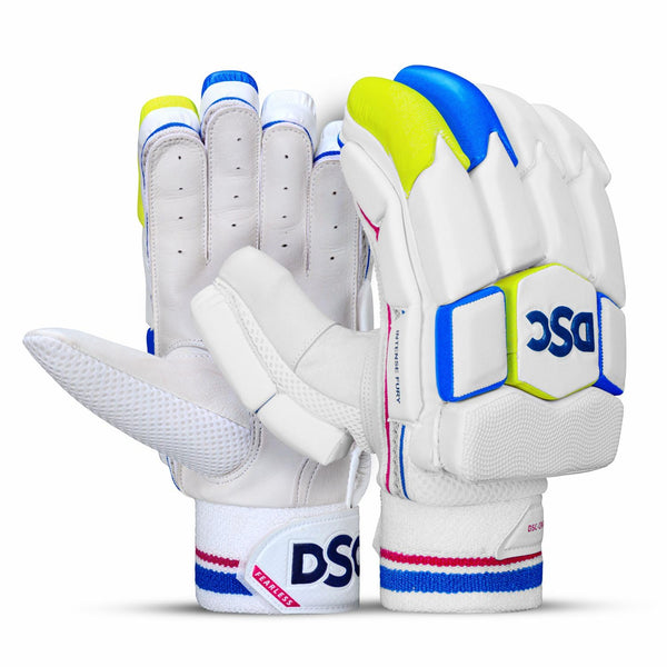 DSC Intense Fury Right Hand Batting Gloves – White Black Lime Cricket Gloves with Maximum Protection, Grip, Comfort for Professional & Club Cricketers