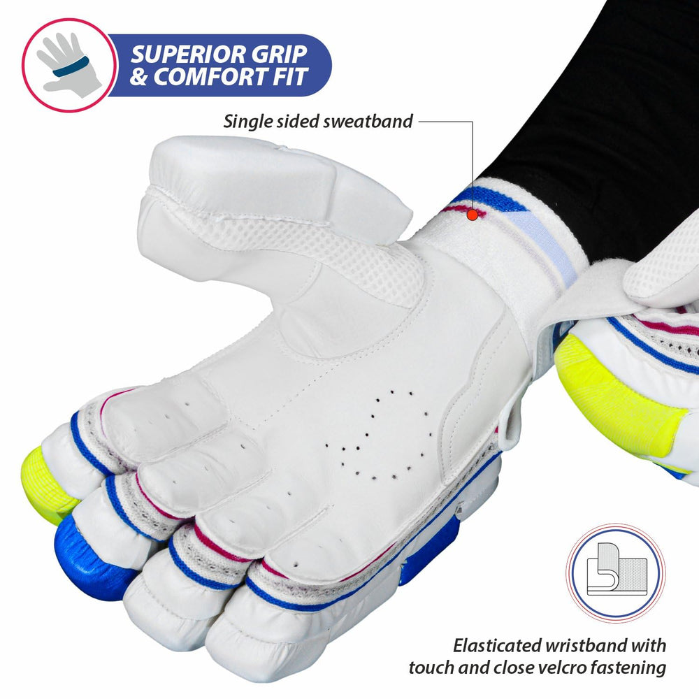 DSC Intense Fury Right Hand Batting Gloves – White Black Lime Cricket Gloves with Maximum Protection, Grip, Comfort for Professional & Club Cricketers - Best Price online Prokicksports.com