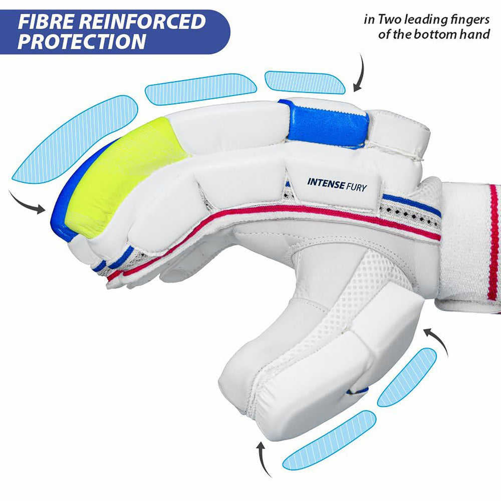 DSC Intense Fury Right Hand Batting Gloves – White Black Lime Cricket Gloves with Maximum Protection, Grip, Comfort for Professional & Club Cricketers - Best Price online Prokicksports.com