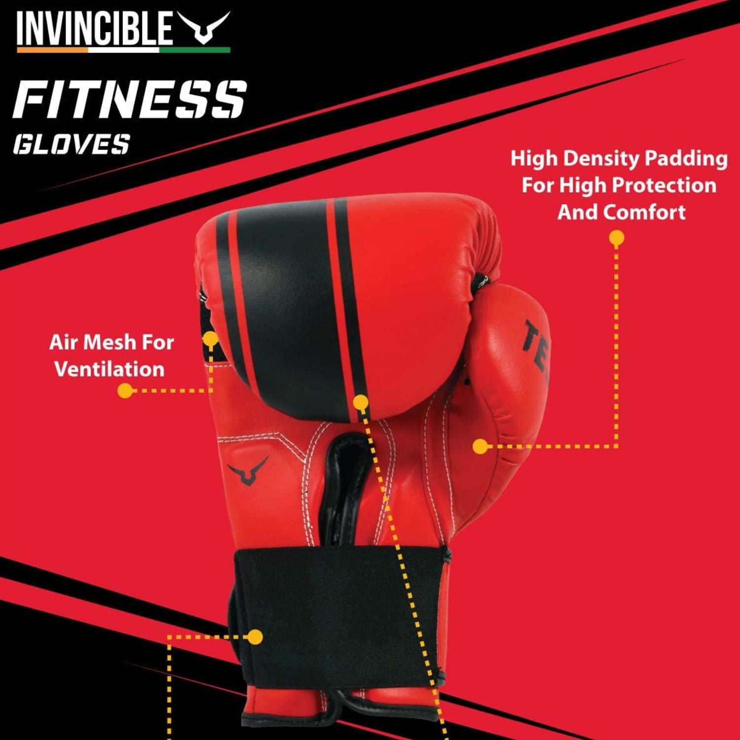 Invincible Tejas Boxing Gloves for Men & Women | Synthetic Leather | Fitness Training | Hook & Loop Closure (8/10/12/14/16 oz) - Best Price online Prokicksports.com