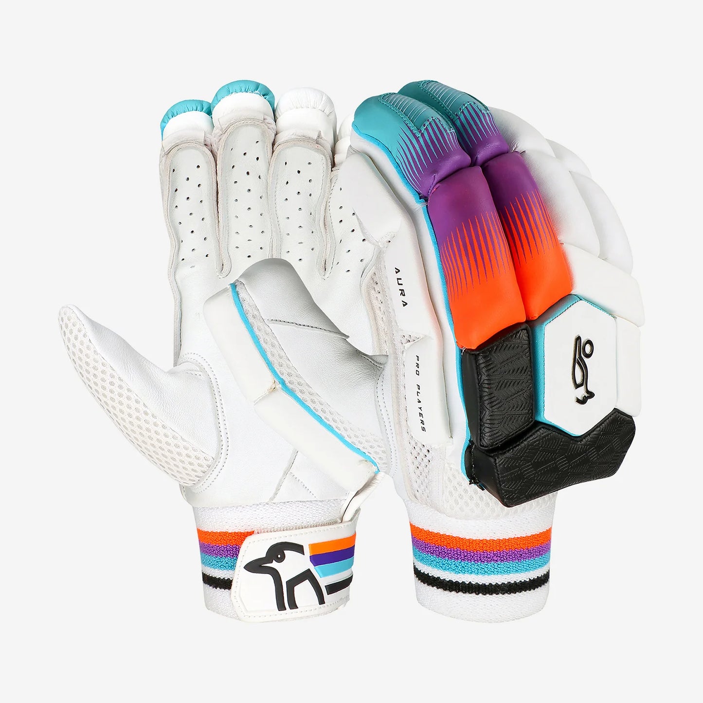 Kookaburra Aura Pro Players Left Hand Batting Gloves – Adult | Premium Cricket Gloves with Advanced Protection | White/Black/Purple - Best Price online Prokicksports.com