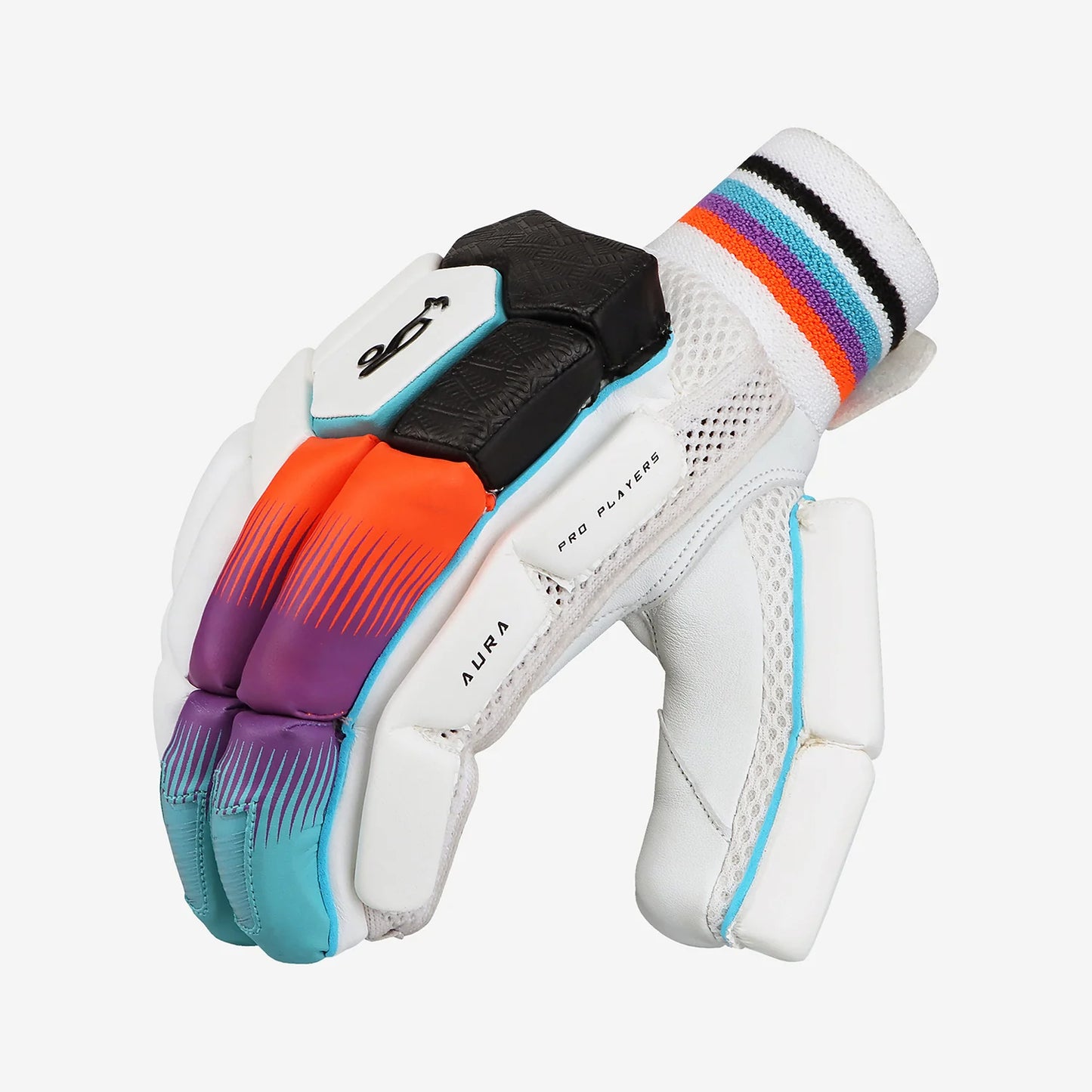 Kookaburra Aura Pro Players Left Hand Batting Gloves – Adult | Premium Cricket Gloves with Advanced Protection | White/Black/Purple - Best Price online Prokicksports.com
