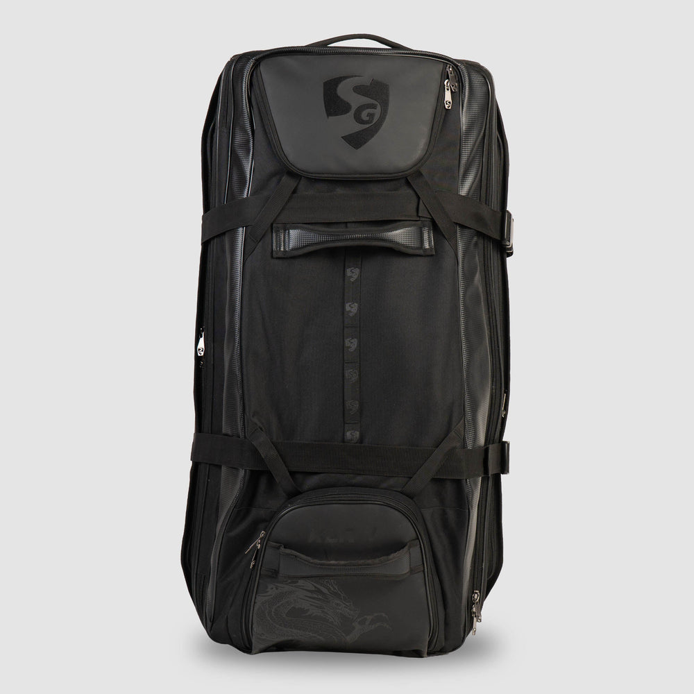 SG KLR Premium Wheelie Duffle Cricket Kit Bag - Large | Leatherette Build, Valet Lining | Black