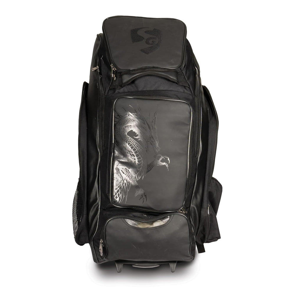 SG KLR Wheelie Duffle Cricket Kit Bag – Black Large Gear Bag with Trolley Wheels for Club Players, Travel Friendly and Durable Design