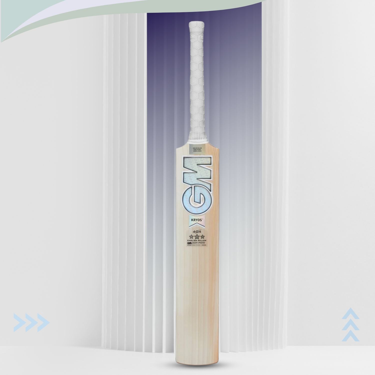 GM Kryos 404 English Willow Cricket Bat – SH Mens | Grade 3 Willow, L540 Blade, Full Profile with PowerArc Bow, F2 Face Profile | Mid Swell Position, Sweeping Toe, Hypa Grip - Best Price online Prokicksports.com