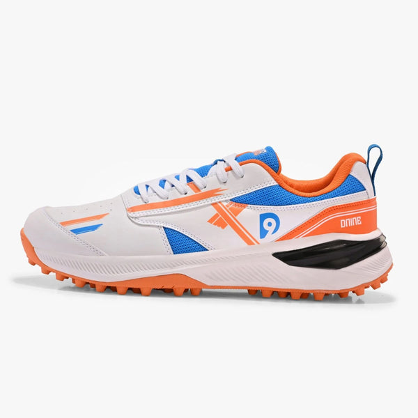 Dnine Blaster 1 Rubber Studs Cricket Shoes | Sun Orange/Diva Blue/White | Lightweight & Durable Cricket Footwear