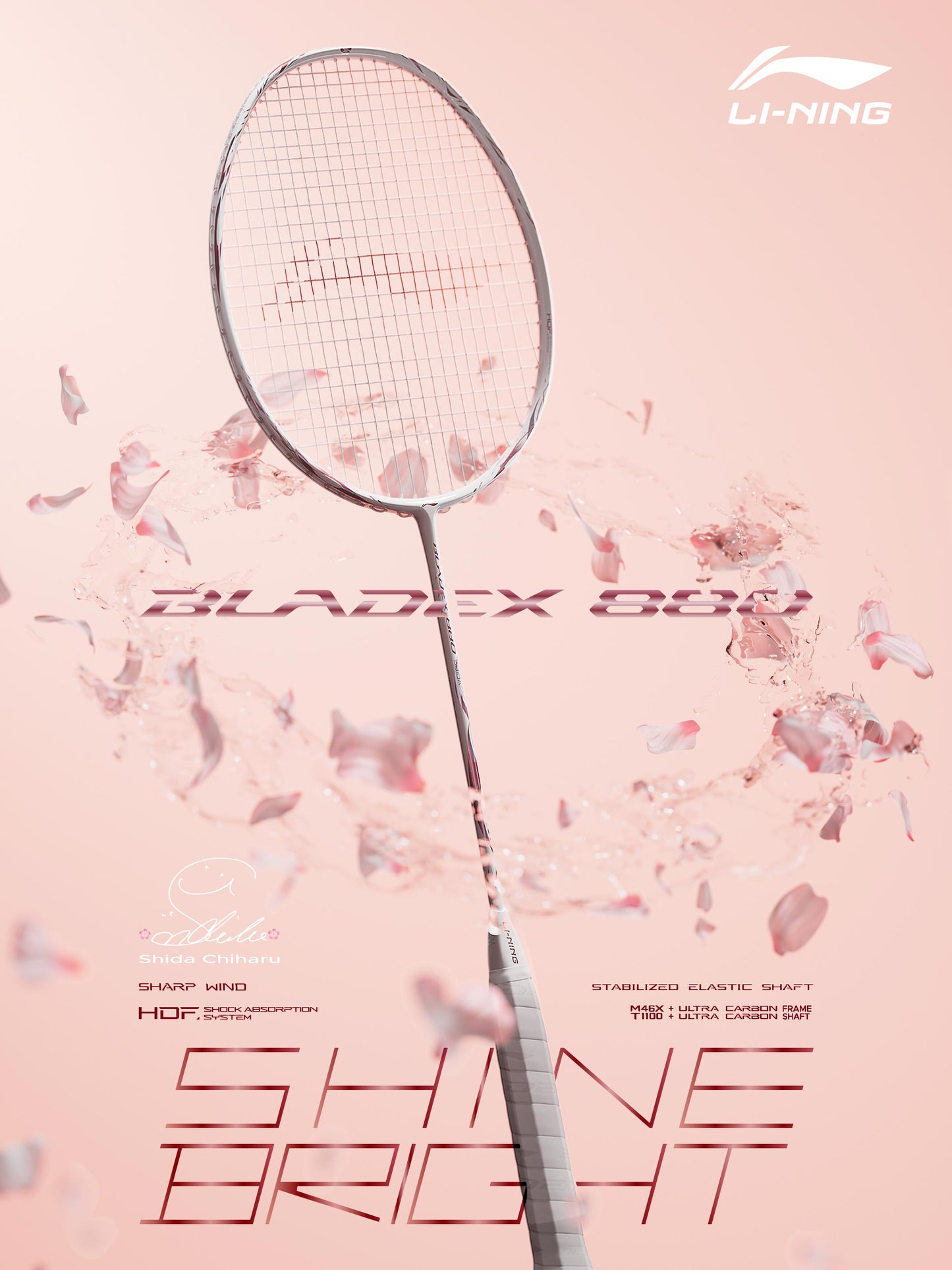 Li-Ning BladeX 880 Shida Badminton Racquet Pearl White AYPW051 | Speed-Focused Racquet with M46X Carbon Frame & T1100 Shaft