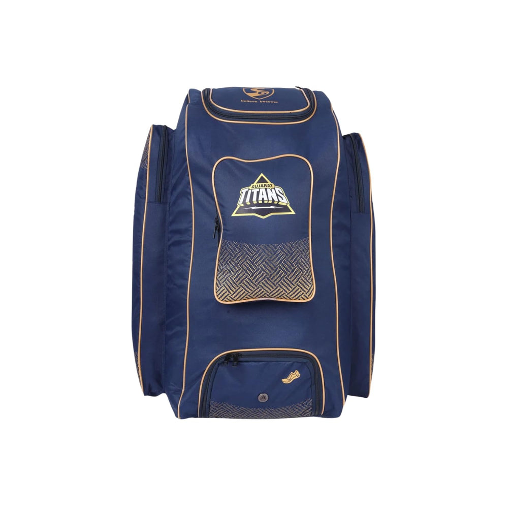 SG X LSG 2.0 Duffle Wheelie Cricket Kitbag – Large Blue Orange Cricket Trolley Bag with Bat Compartment, Wheels, Shoulder Straps, and Durable Fabric