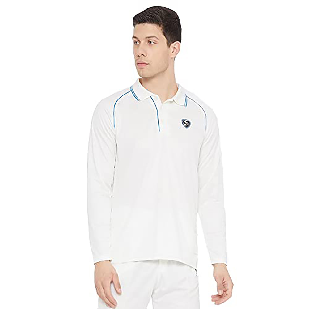 SG Legend Full Sleeves Cricket T-shirt – White Lightweight Polyester Shirt with Breathable Fabric, Comfortable Fit, and Moisture-Wicking for Match or Practice