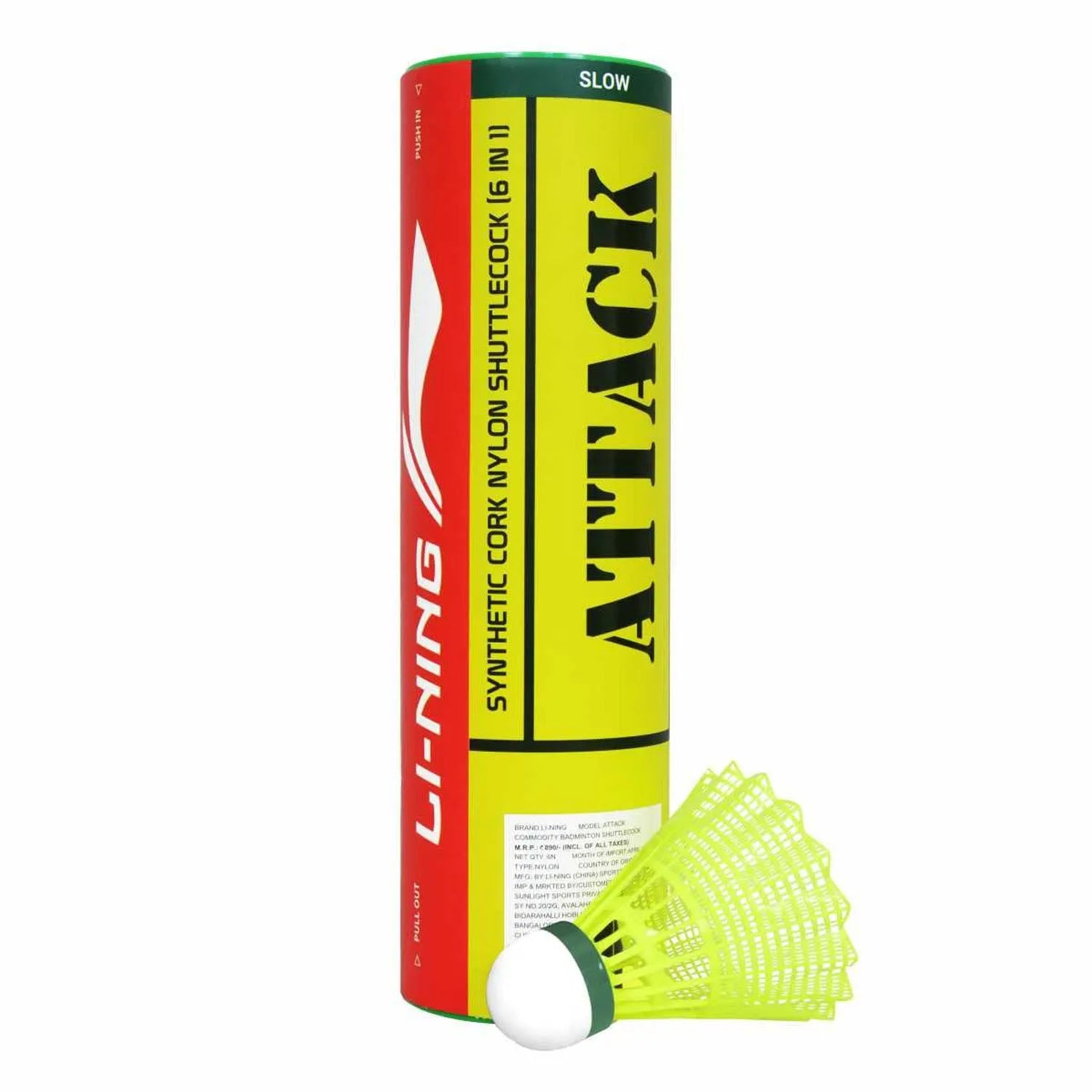 Li-Ning Attack Nylon Shuttlecock Slow Speed, Yellow - Best Price online Prokicksports.com